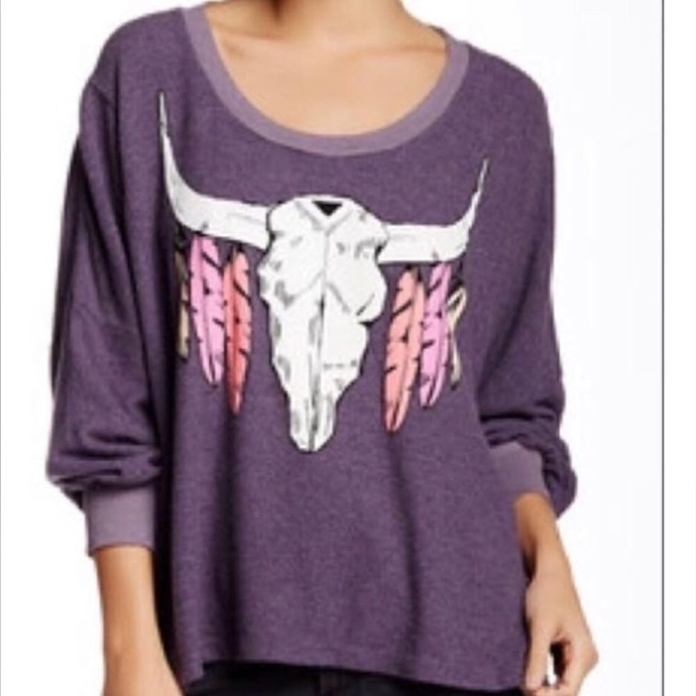 Wildfox Outlaw Nevada Longhorn & FeathersโSweatshirtโXS